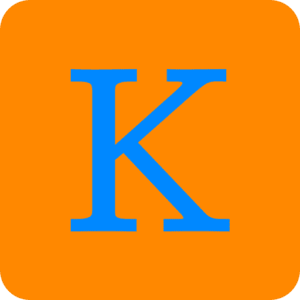 Blue K on orange background
